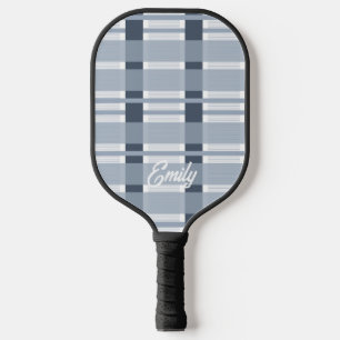 Modern Blue Soft Plaid Name Pickleball Paddle