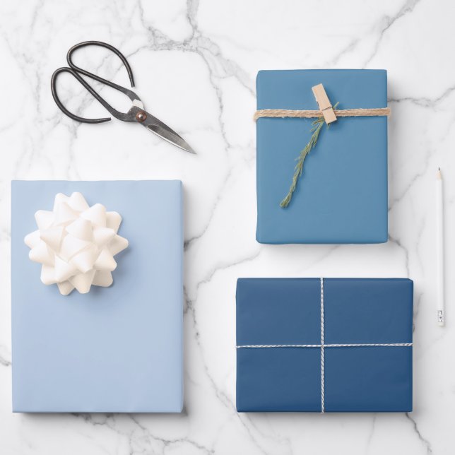 Modern Blue Solid Color Wrapping Paper Sheets (Front)