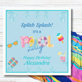 Modern Blue Splish Splash Kids Pool Party Napkins