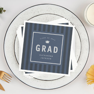 Modern Blue Sporty Stripes Graduation Party Napkins