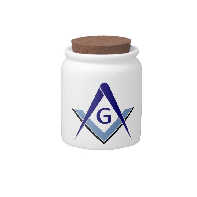 Modern Blue Square & Compasses Candy Jar (Front)