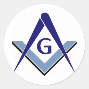 Modern Blue Square & Compasses Classic Round Sticker