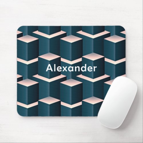 Modern Blue Square Geometric Pattern Personalize Mouse Pad