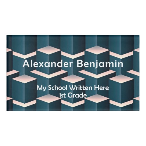 Modern Blue Square Geometric Pattern Personalize Name Tag