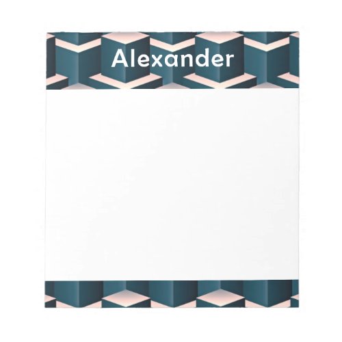 Modern Blue Square Geometric Pattern Personalize Notepad