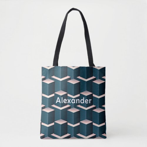 Modern Blue Square Geometric Pattern Personalize Tote Bag