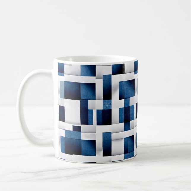 Modern Blue Squares Repeating Pattern Coffee Mug (Left)