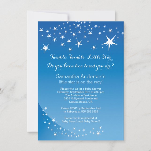 Modern Blue Star Boys Baby Shower Invitation (Front)