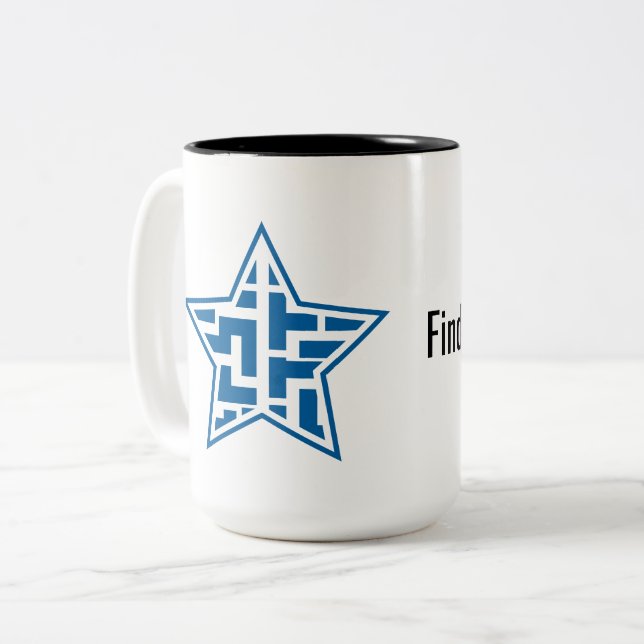 Modern Blue Star Maze Geometric Pattern Two-Tone Coffee Mug (Front Left)