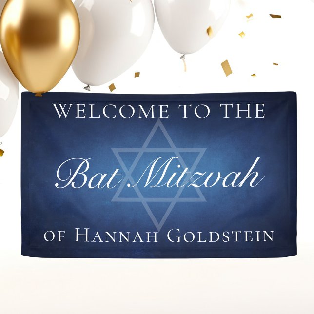 Modern Blue Star of David Bat Mitzvah Party Banner (Creator Uploaded)