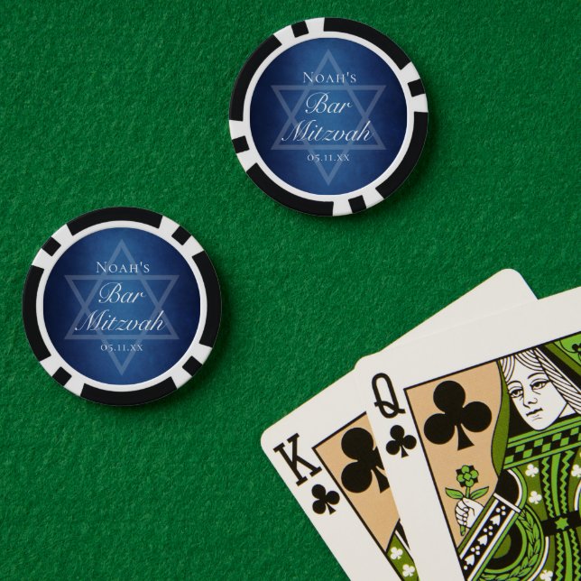 Modern Blue Star of David Custom Bar Mitzvah Party Poker Chips (Poker Table (Double))