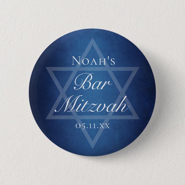 Modern Blue Star of David Formal Bar Mitzvah Party Button (Front)