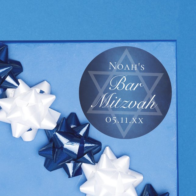 Modern Blue Star of David Formal Bar Mitzvah Party Classic Round Sticker (Creator Uploaded)