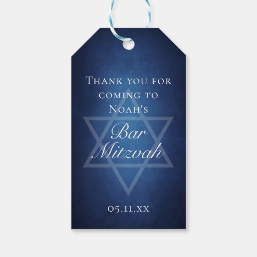 Modern Blue Star of David Formal Bar Mitzvah Party Gift Tags