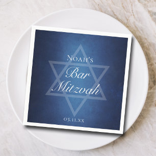 Modern Blue Star of David Formal Bar Mitzvah Party Napkins