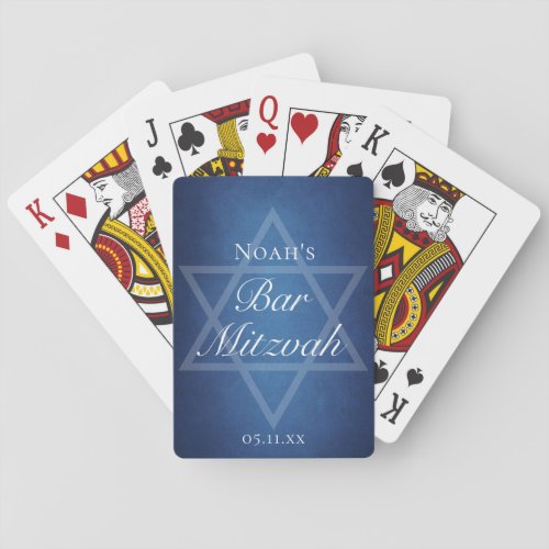 Modern Blue Star of David Formal Bar Mitzvah Party Playing Cards