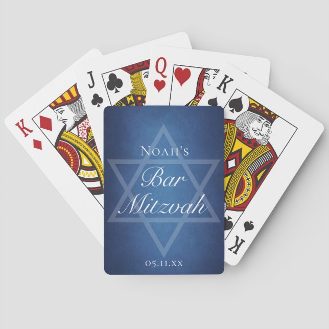 Modern Blue Star of David Formal Bar Mitzvah Party Poker Cards (Back)