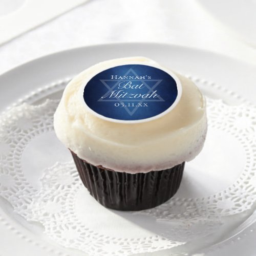 Modern Blue Star of David Formal Bat Mitzvah Party Edible Frosting Rounds