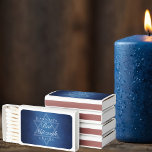 Modern Blue Star of David Formal Bat Mitzvah Party Matchboxes<br><div class="desc">Beautiful deep shades of dark blue create a texture like water on these custom formal Bat Mitzvah party favors. Elegant white minimalist script on matchbooks with your daughter's name on the subtle Star of David for a Jewish celebration.</div>