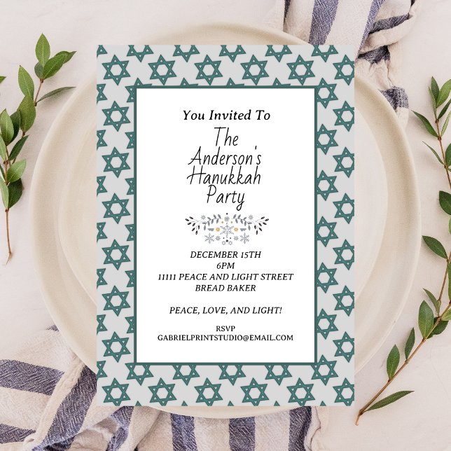 Modern Blue Star of David Hanukkah Day Party Invitation (Creator Uploaded)
