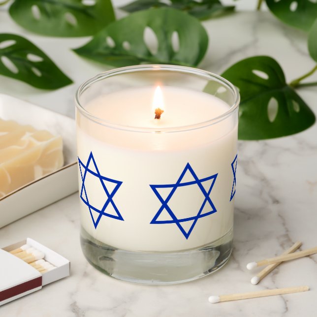 Modern blue Star of David Magen David Hanukkah  Scented Candle (Lit)