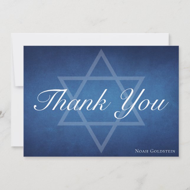 Modern Blue Star of David Personalized Bar Mitzvah Thank You Card (Front)