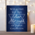 Modern Blue Star of David Welcome to Bar Mitzvah Poster<br><div class="desc">Beautiful deep shades of dark blue create a texture like water on this formal Bar Mitzvah welcome poster. Elegant white minimalist script on a print with your son's name on the subtle Star of David to celebrate your Jewish son's coming of age.</div>