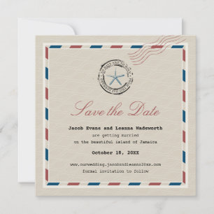 Modern Blue Starfish Antique Airmail Save the Date