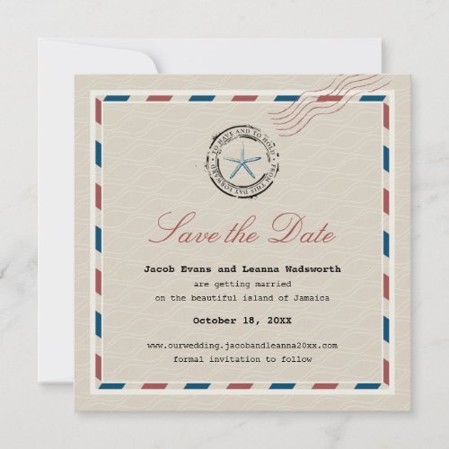 Modern Blue Starfish Antique Airmail Save the Date