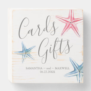 Modern Blue Starfish Beach Wedding Cards & Gifts Wooden Box Sign