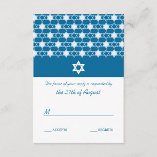 Modern Blue Stars Of David Bar Mitzvah RSVP Card