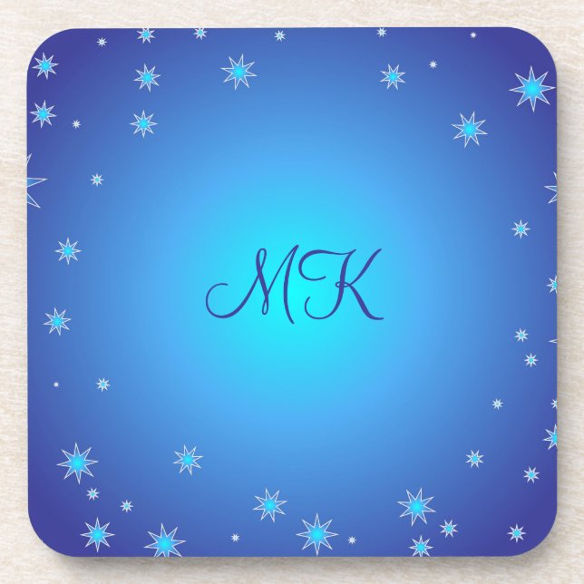 Modern Blue Stars Pattern Personalized Monogrammed Beverage Coaster (Front)