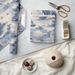 Modern Blue Stom Ocean Sea Toile de Jouy Pattern Wrapping Paper
