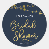 Modern Blue Strings of Lights Bridal Shower Classic Round Sticker