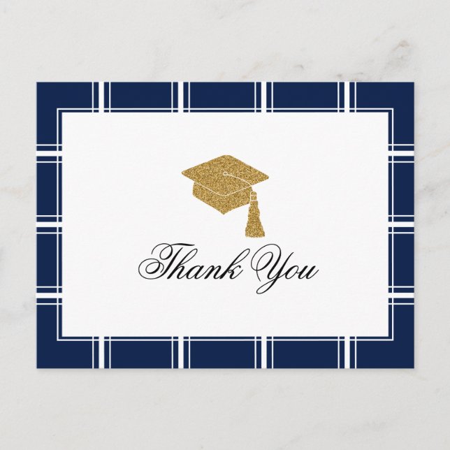 Modern Blue Strip Graduation Thank You Postcard (Front)