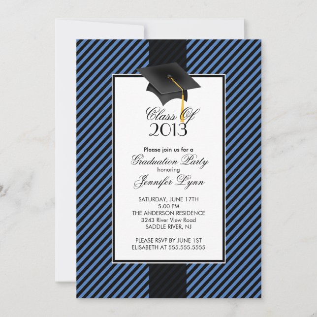 Modern Blue Stripe Graduation Party Invitation (Front)