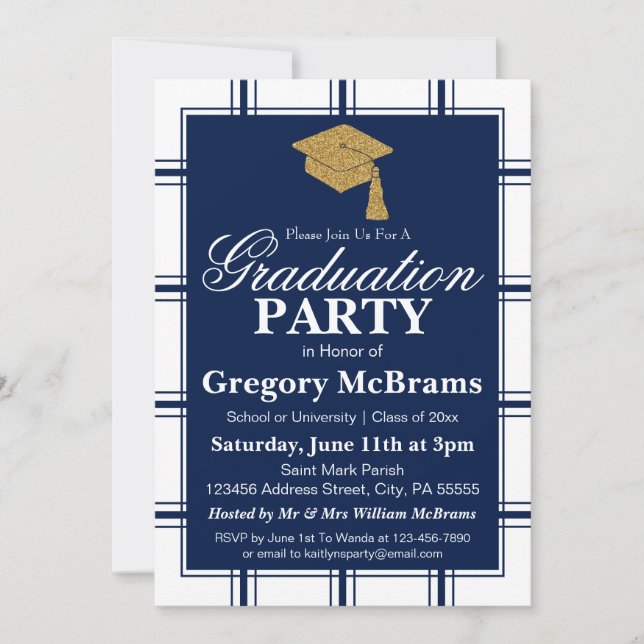 Modern Blue Stripe Graduation Party Invitation (Front)