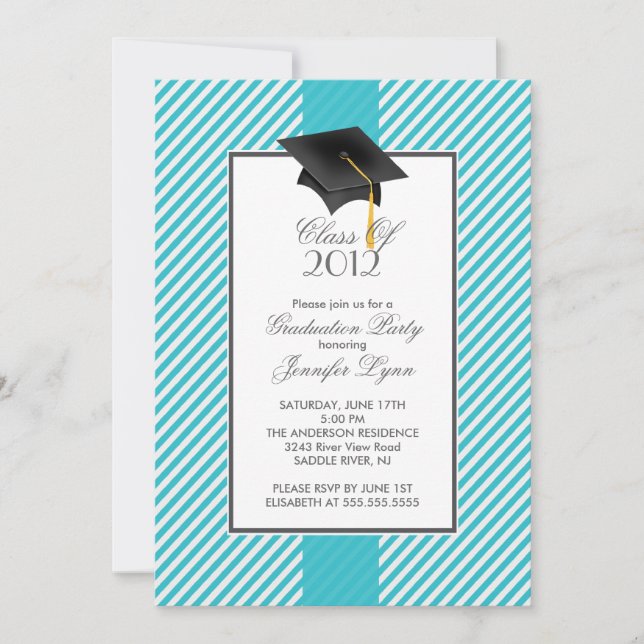 Modern Blue Stripe Graduation Party Invitation (Front)