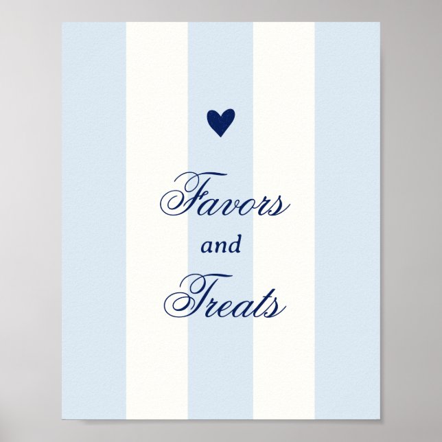Modern Blue Stripe Heart Valentine Favors Poster (Front)
