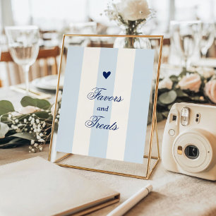 Modern Blue Stripe Heart Valentine Favors Poster
