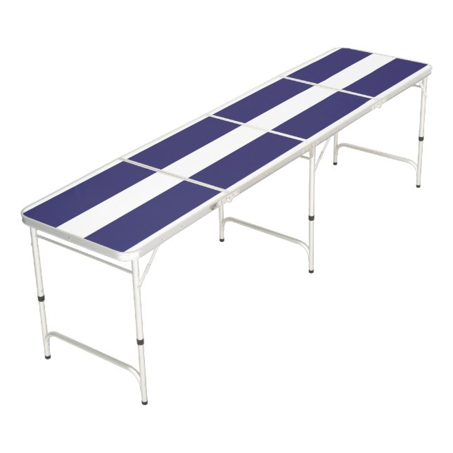 Modern Blue Stripe Outdoor Party Beer Pong Table (Angled)