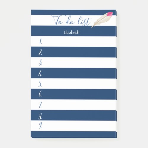 Modern  Blue StripedFeather To Do List Post_it Notes