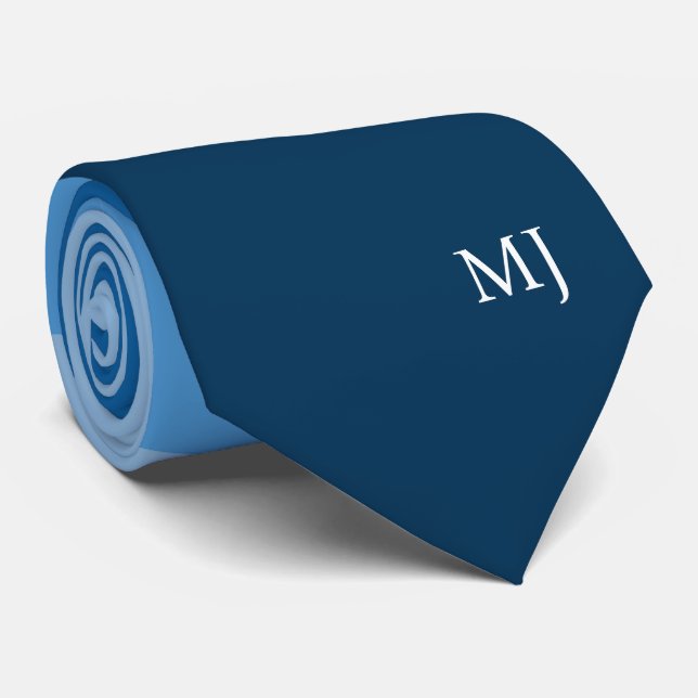 MODERN BLUE STRIPED LINES MONOGRAM INITIALS CUSTOM NECK TIE (Rolled)