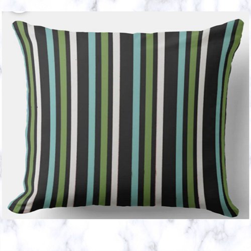 Modern Blue Striped Outdoor Pillow