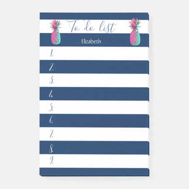 Modern Blue Striped,Pineapples ,To Do List Post-it Notes | Zazzle