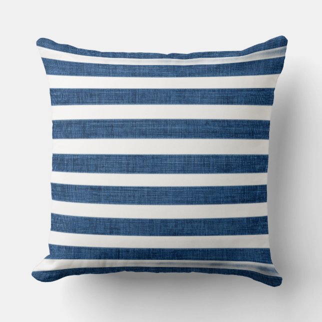Modern Blue Striped Throw Pillow (Front)