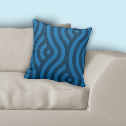 Modern Blue  Striped Wave Pattern Throw Pillow