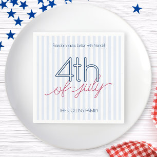 Modern Blue Stripes 4th of July Summer Party Napkins