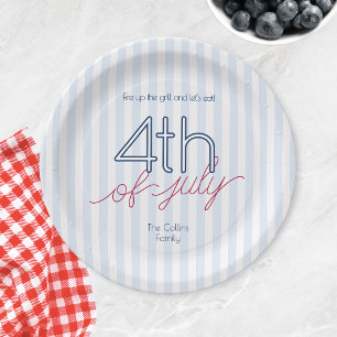 Modern Blue Stripes 4th of July Summer Party Paper Plates