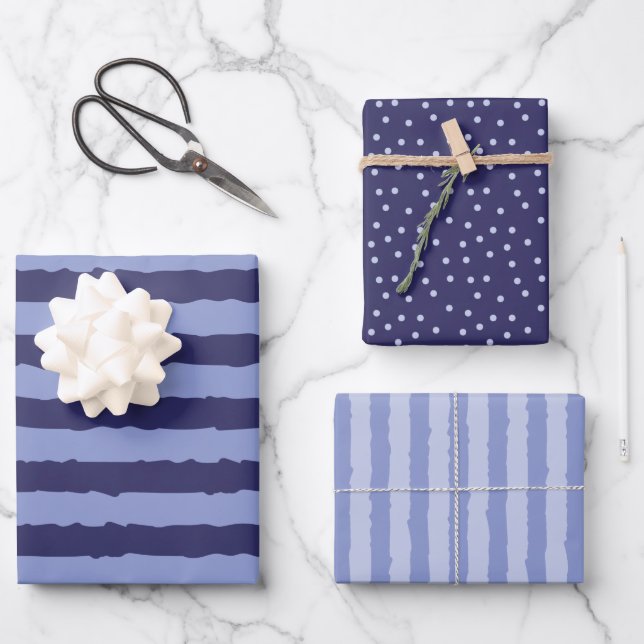 Modern Blue Stripes And Dots  Wrapping Paper Sheets (Front)